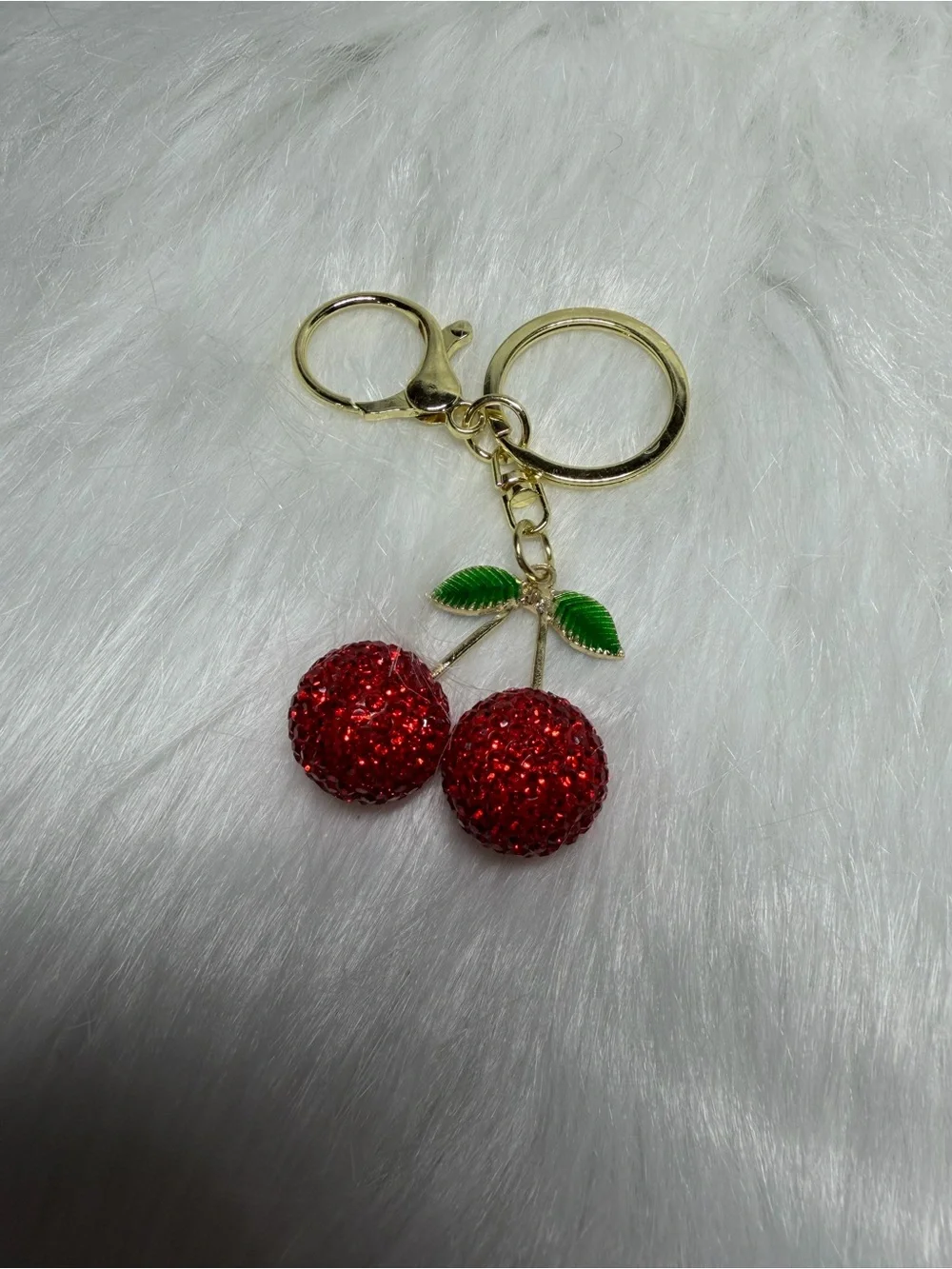 Gold Bling Cherry Keychain Charm